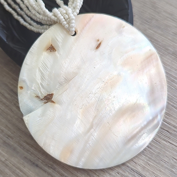 Mother of Pearl Seed Beed Statement Necklace - Picture 3 of 12